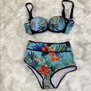 Multi color high waist 2 piece swim suit